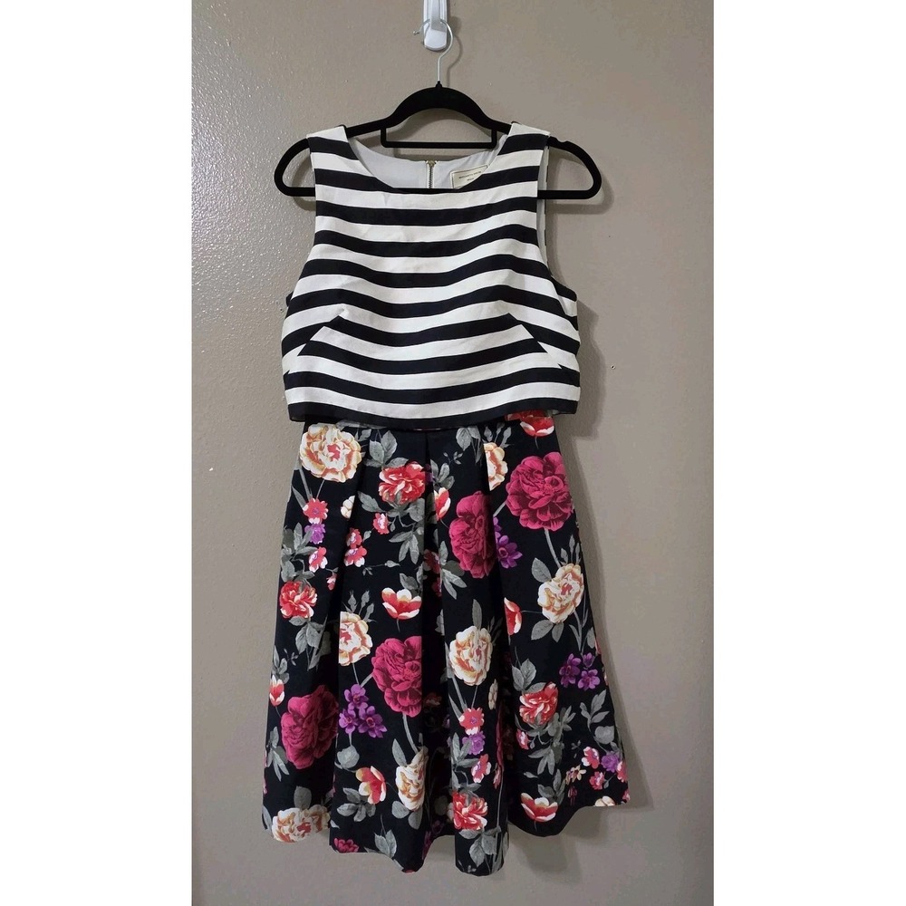 Moulinette Soeurs Anthropologie Sz 6 Dress Split Print Stripes Floral Cocktail
